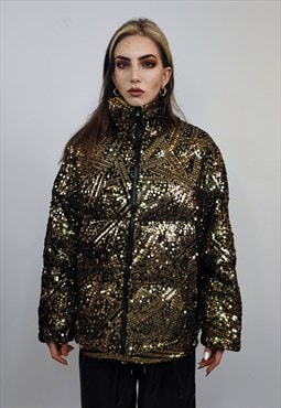 Gold sequin bomber glitter jacket sparkle puffer party coat