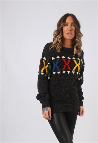 KNIT KNITTED JUMPER PATTEREND WOOL VINTAGE UK 10 - 12 (CW2Z