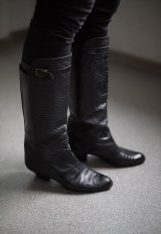 VINTAGE 80'S BLACK LEATHER BOOTS