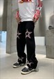 BLACK EMBROIDERED STAR DENIM JEANS PANTS TROUSERS