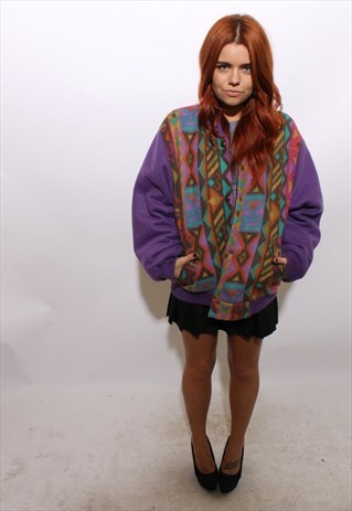 VINTAGE 1980'S 80'S REVERSIBLE QUILTED FLEECE PRINT JACKET L