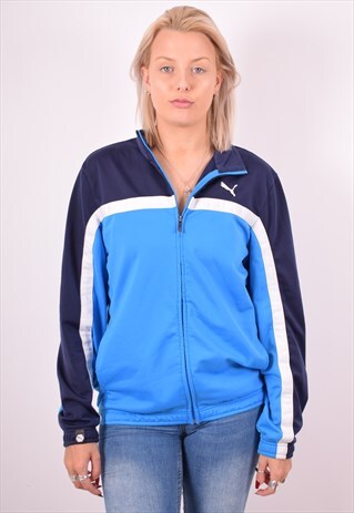 PUMA WOMENS VINTAGE TRACKSUIT TOP JACKET SMALL BLUE 90S