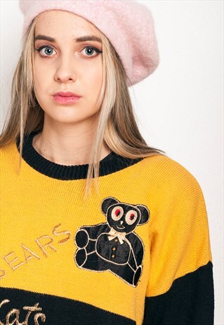 90S VINTAGE BEARS AND CATS KNIT JUMPER