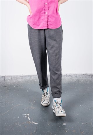 VINTAGE 1990S GREY CHECKED HIGH-WAISTED TROUSERS