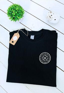 Viking Runes Badge pocket print black T-shirt