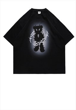 Spooky t-shirt retro teddy tee gothic chain top in black