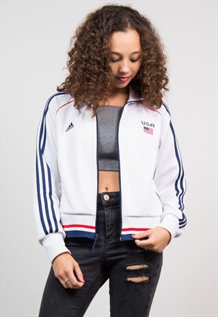 VINTAGE 90'S WHITE ADIDAS USA SPORTS TRACKSUIT TOP
