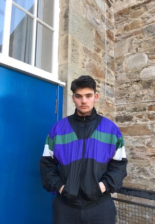 VINTAGE UNISEX RETRO FESTIVAL WINDBREAKER WAVY SHELL JACKET