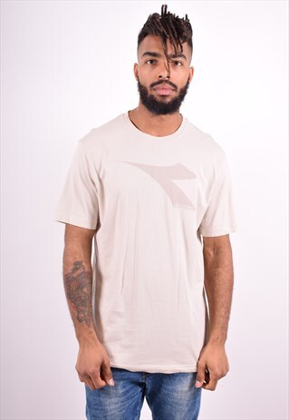 DIADORA MENS VINTAGE T-SHIRT TOP MEDIUM BEIGE 90'S