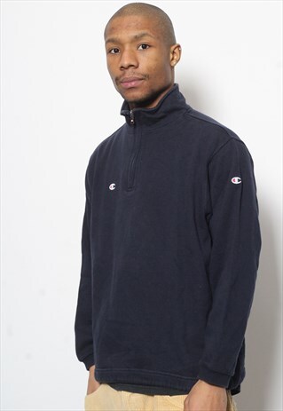 VINTAGE CHAMPION 1/4 ZIP LOGO SWEATSHIRT BLUE
