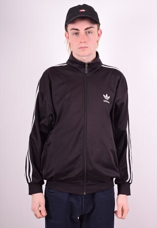 ADIDAS MENS VINTAGE TRACKSUIT TOP JACKET LARGE BLACK 90'S