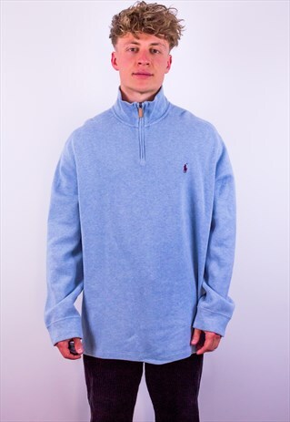 VINTAGE RALPH LAUREN 1/4 ZIP SWEATSHIRT IN BLUE