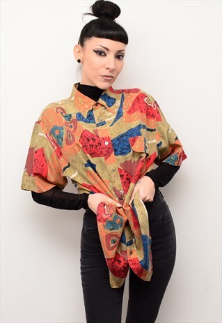 VINTAGE 90'S HIPSTER RETRO PATTERNED OVERSIZED SHIRT