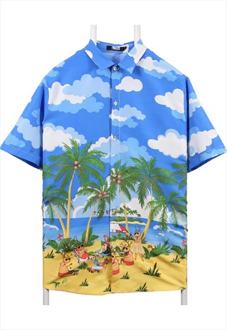 S S L R 90's Hawaiian Pattern Shirt XLarge Blue