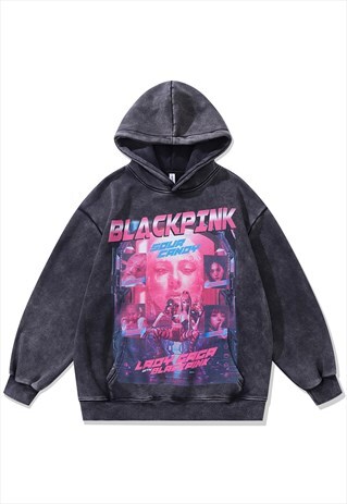 Lady Gaga hoodie vintage wash pullover Black Pink jumper