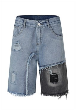 Reworked denim shorts ripped  jean skater pants in blue