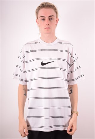 NIKE MENS VINTAGE T-SHIRT TOP XL WHITE STRIPES 90S