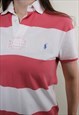 90S STRIPED RALPH LAUREN POLO, VINTAGE PINK WHITE CLASSIC