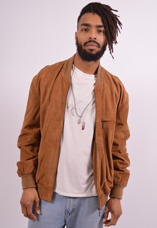 MENS VINTAGE SUEDE BOMBER JACKET XL BROWN 90S