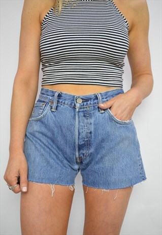 90S LEVI'S 501 MEDIUM BLUE WASH HIGH WAIST JEAN SHORTS RETRO