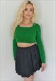Long Sleeve Cropped Knit Cowgirl Summer Top Green