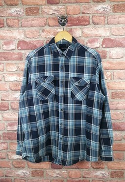 Vintage Blue Check Plaid Country Western Checkered Shirt