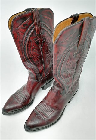 LUCCHESE COWBOY LEATHER BOOTS BORDEUX