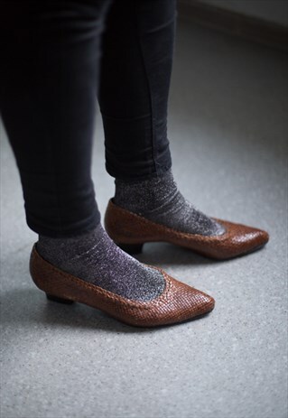 VINTAGE 80'S BROWN WOVEN LEATHER SHOES