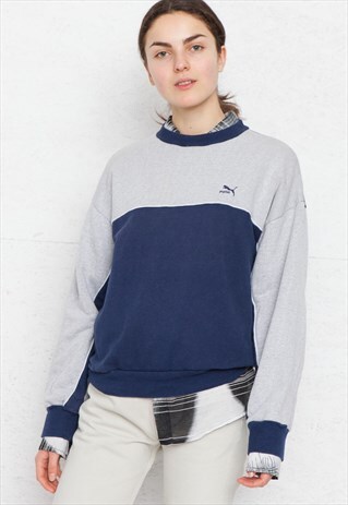 VINTAGE BLUE GREY PUMA CREW NECK PULLOVER SWEATSHIRT