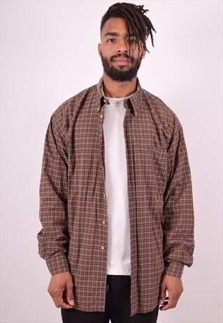 TOMMY HILFIGER MENS VINTAGE SHIRT XL BROWN CHECK 90S