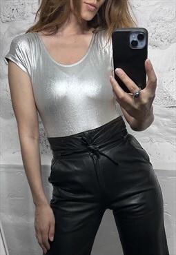 90s Silver Metallic One Piece Bodysuit - XS