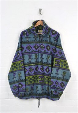 Vintage Fleece 1/4 Zip 80s Patterned Green/Purple XL