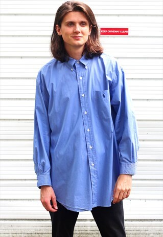 1990'S VINTAGE RALPH LAUREN BLUE SHIRT