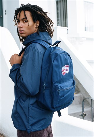 BACKPACK IN NAVY BLUE WITH DREAM INTO THE FUTURE EMBROIDERY