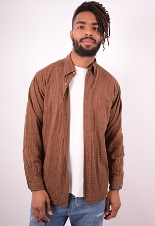 MENS VINTAGE SHIRT MEDIUM BROWN CHECK 90S