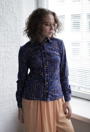 VINTAGE 90'S BLUE PATTERNED LONG SLEEVE SHIRT