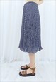 80S VINTAGE NAVY PLEATED POLKA DOT MIDI SKIRT
