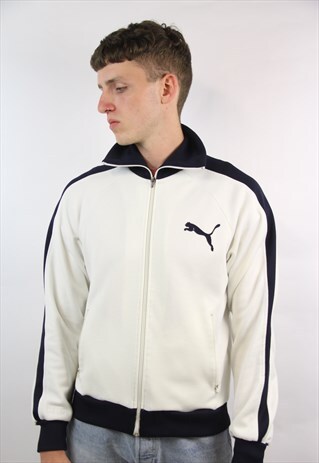 VINTAGE PUMA WHITE ZIP-UP SPORTS JACKET