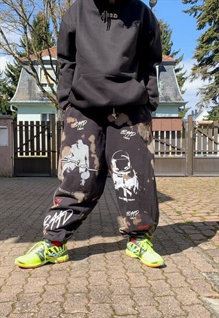 VINTAGE SWEATPANTS BLACK REWORKED TIE DYE FULLYBAAD