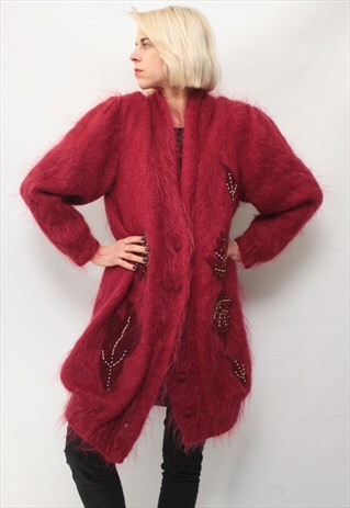 VINTAGE 80' ELEGANT BEAUTIFUL MAROON MOHAIR JUMPER COAT