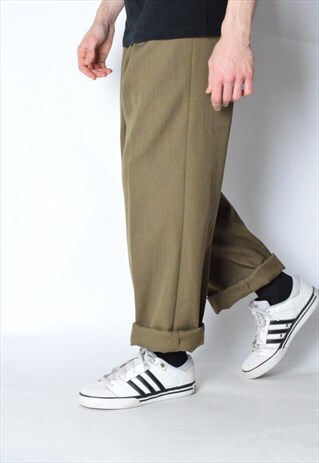 VINTAGE 90S KHAKI BROWN WOOL BLEND PANTS