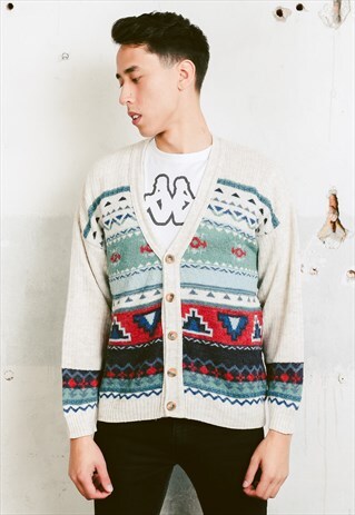 VINTAGE 80S PATTERNED CARDIGAN