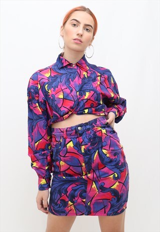 RARE 80'S VINTAGE VERSACE CO-ORD TWO PIECE SHIRT & SKIRT SET