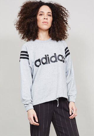 CLASSIC VINTAGE OVERSIZED 80'S ADIDAS MARL GREY SWEATER