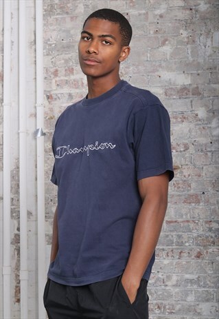 VINTAGE CHAMPION BIG LOGO SPELLOUT T-SHIRT NAVY BLUE