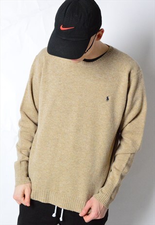 VINTAGE 90S BEIGE CAMEL LAMBS WOOL KNIT RALPH LAUREN JUMPER