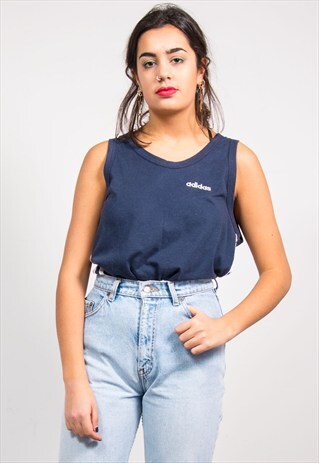 VINTAGE 90'S NAVY BLUE ADIDAS VEST TOP T-SHIRT