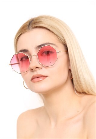PINK OCTAGON OVERSIZED SUNGLASSES UV400