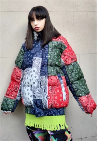 LOOSE FIT OVERSIZE PAISLEY PUFFER THICK BOMBER PUFFA JACKET