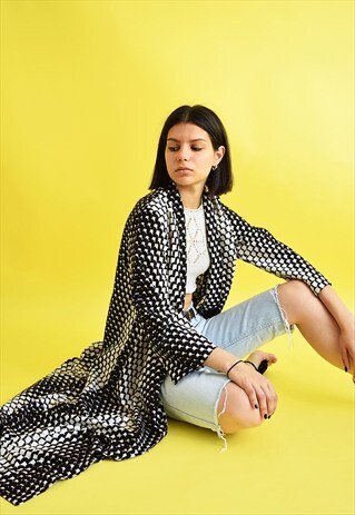 VINTAGE 70'S MOD OPTICAL MAXI KIMONO JACKET TOP